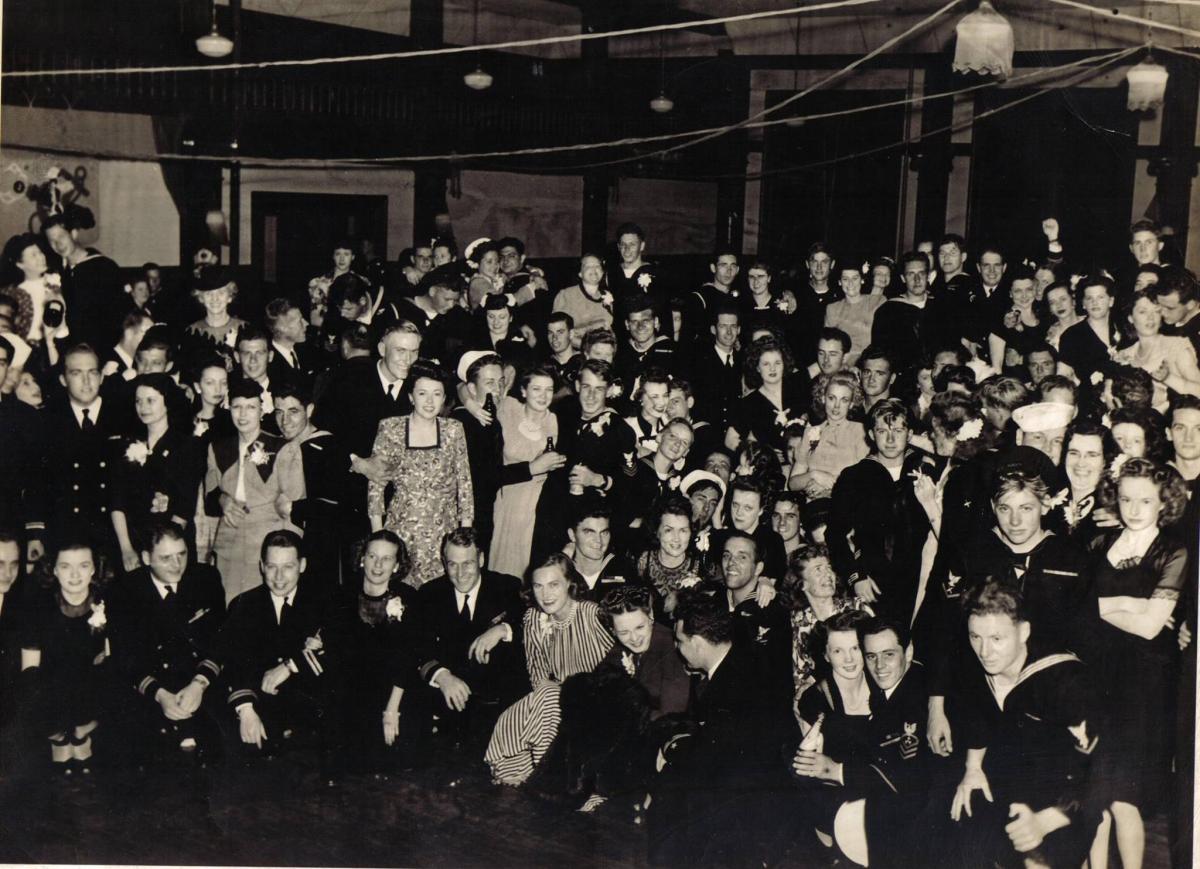 USS Hughes crew enjoys a night of fun at Hunters Point in early 1945.  The ship was undergoing repairs during this time.